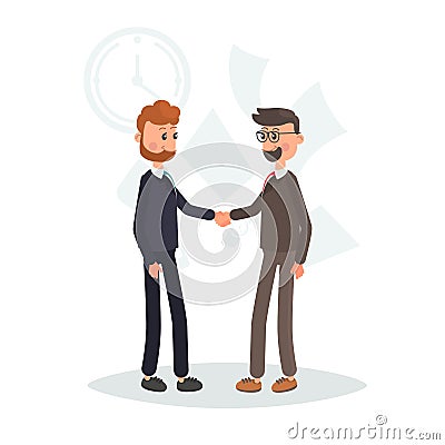 Two businessmen shake hands color flat illustration Cartoon Illustration