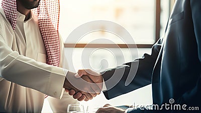 Two businessmen shake hands while making a deal. Ai generative Stock Photo