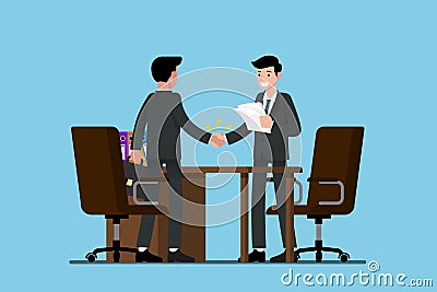 Two Businessmen standing and shake hands each other. Vector Illustration