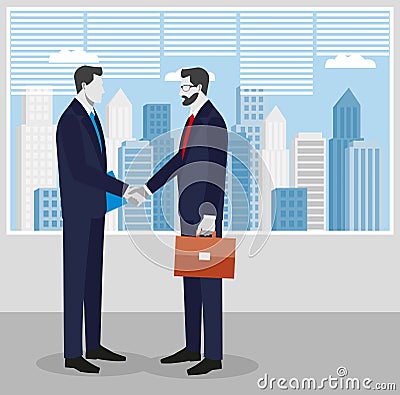 Two businessmen in suits shaking hands. to sign a contract . The concept of a successful transaction. Vector Illustration