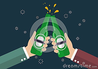 Two businessmen toasting bottle of beer Vector Illustration