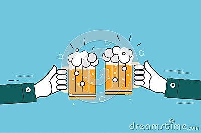 Two businessmen toasting glasses of beer. Vector Illustration