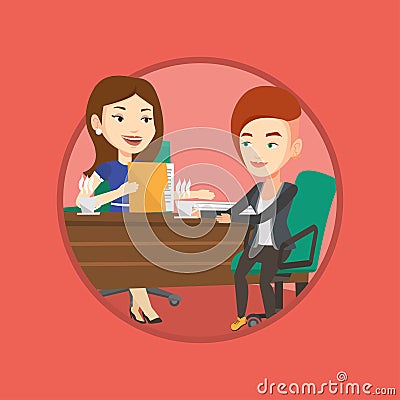 Two businesswomen during business meeting. Vector Illustration