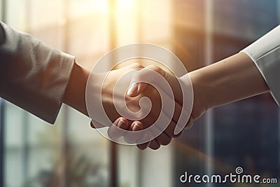 Two businesswomen handshake. Generative AI Stock Photo