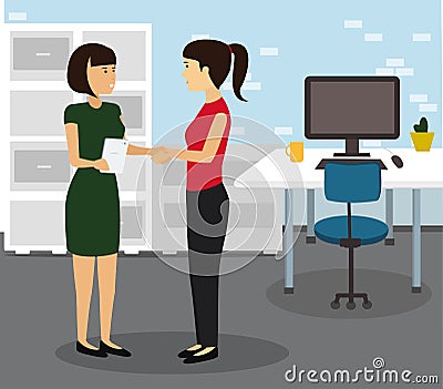 Two Businesswomen Shaking Hands In Modern Office. Stock Photo