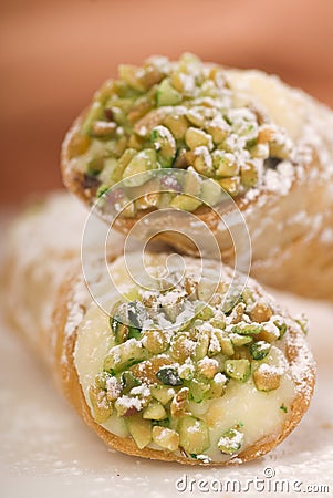 Two Cannoli stacked on each other Stock Photo