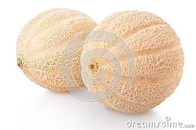 Two cantaloupe melons on white Stock Photo