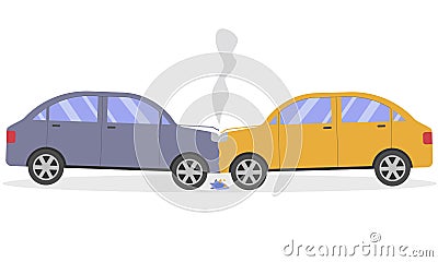 a two-car car accident. Head-on collision of cars Vector Illustration