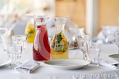 two carafes with lemonades on the table Stock Photo