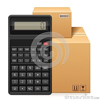 Two cardboard box package and calculator Vector Illustration