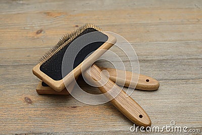 Two carding brushes for combing wool Stock Photo