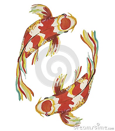 Two carps koi as a fish Pisces zodiac sign from watercolor Stock Photo