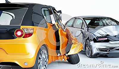 Two cars crashed in accident. Close up Low view angle Stock Photo