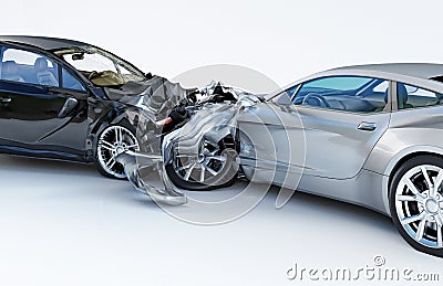 Two cars crashed in accident. Lateral close up view Stock Photo