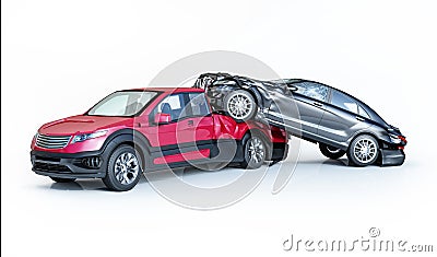 Two cars crashed in accident. Side perspective view Stock Photo