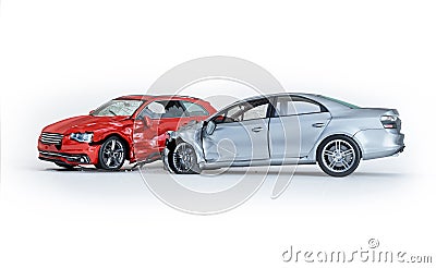 Two cars crashed in accident. Side perspective view Stock Photo