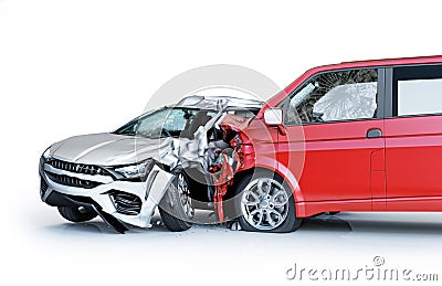 Two cars crashed in accident. Side perspective view Stock Photo