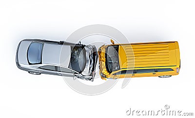 Two cars crashed in accident. Viewed from the top Stock Photo