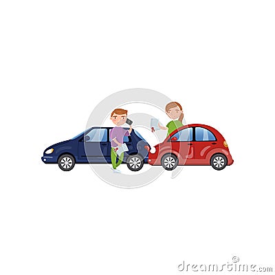 Two cars involved in a car wreck, auto insurance concept cartoon vector Illustration Vector Illustration