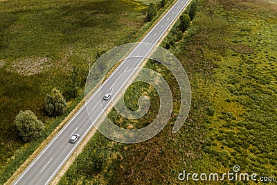 Two cars on the road, high angle view Stock Photo