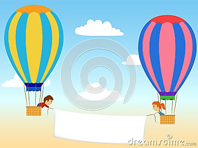 Two cartoon aerostat with advertisment banner Vector Illustration