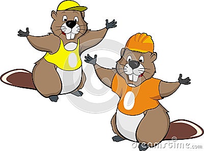 Two cartoon beavers Stock Photo