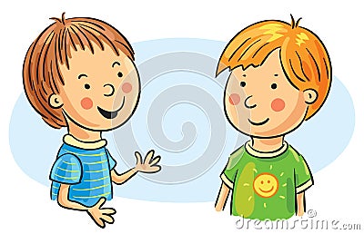 Two Cartoon Boys Talking Vector Illustration