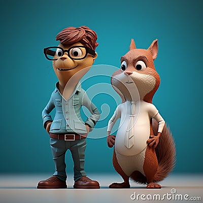 Squirrel And Matthew: A Minimalist 3d Animation Stock Photo