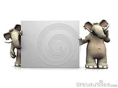 Two cartoon elephants with big blank sign. Stock Photo