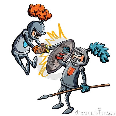 Two cartoon knights fighting Vector Illustration