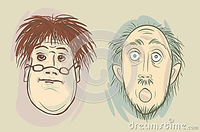 Two cartoon men's heads Vector Illustration