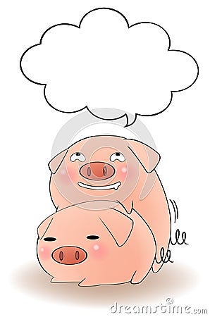 Two cartoon pigs having sex with speech bubble Vector Illustration