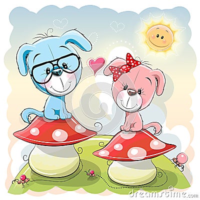 Two cartoon puppies Vector Illustration