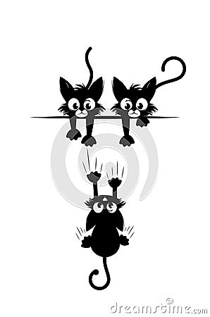Cat silhouettes, cats trying to catch another falling cat Vector Illustration