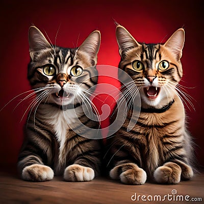 Two cats looking surprised - ai generated image Stock Photo