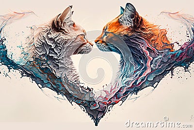 Two cats love each other, cats kiss, print for you Generative AI Stock Photo