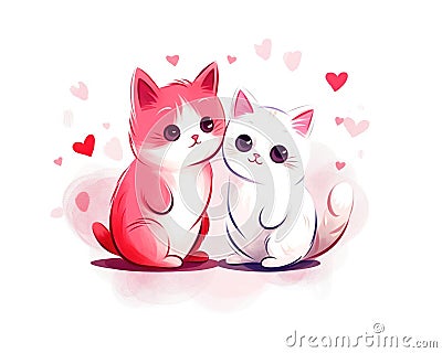 Two cats love each other and kiss print for you. Cartoon Illustration