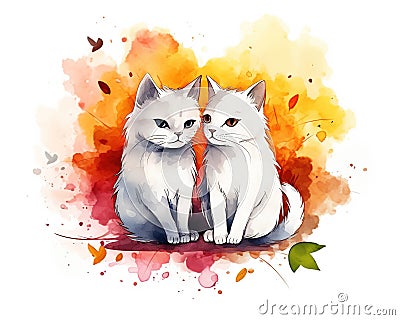 Two cats love each other and kiss print for you. Cartoon Illustration