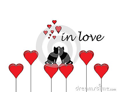 Two cats in love with heart and in love word Stock Photo
