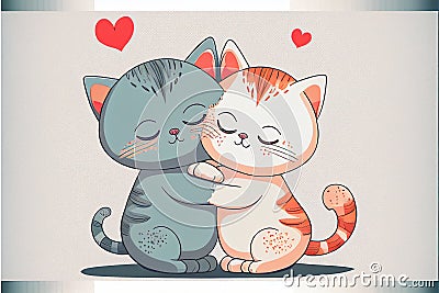 Two cats in love hugging, Valentine's Day card. AI generated. Stock Photo