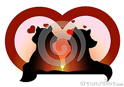 Two cats in love are sitti...hadow, Valentine/`s Day Stock Photo