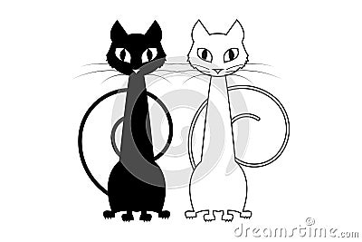 Two cats sitting near each other. Vector Illustration