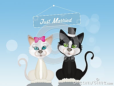 Two cats spouses Cartoon Illustration