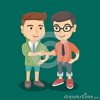 Two caucasian business boys shaking hands. Vector Illustration