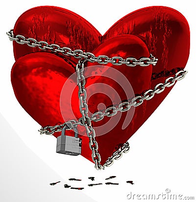 Two chained red hearts Stock Photo