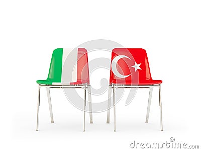 Two chairs with flags of Italy and turkey Cartoon Illustration
