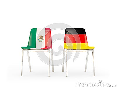 Two chairs with flags of Mexico and germany isolated on white Cartoon Illustration