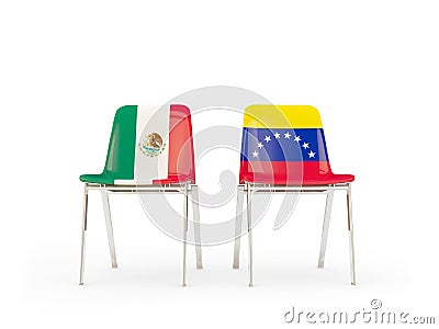 Two chairs with flags of Mexico and venezuela isolated on white Cartoon Illustration