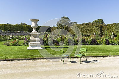 Two chairs on the path in the Tuileries garden Stock Photo