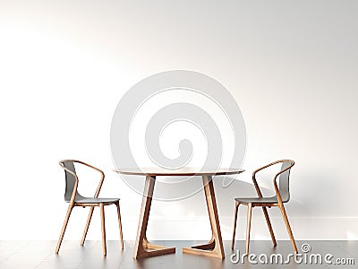 Two chairs and table in bright modern interior. 3d rendering Stock Photo